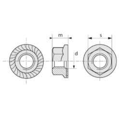Écrou Hexagonal à Embase Crantée - Acier Zingué CL8 DIN6923 - M4 - Boîte De 200