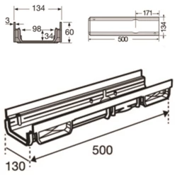 Caniveau Bas CONNECTO Nicoll Pour Collecte Des Eaux De Pluie - Longueur 500 Mm - PVC - Gris