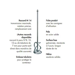 Pale De Malaxage Mortier Ø140 Mm - Raccord M14 MG Eibenstock 600mm -Bosch Soldes Boutique caracteristiques malaxage