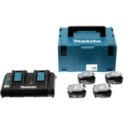Pack Énergie Makita Avec 4 Batteries 5 Ah Et Chargeur Double En Coffret