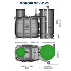 Fosse Toutes Eaux - Monoblock-2-4 V3 Biorock - Sortie Gravitaire - Capacité 4 E.H - 2000L -Bosch Soldes Boutique sans titre 122