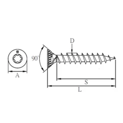 Vis Bois TK3 Tête Fraisée Torx F Total M5x35mm Acier Zingué Blanc X500