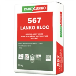 Mortier Joint Mince De Montage LANKO BLOC 567 - Gris - Sac De 25 KG