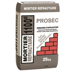Mortier Réfractaire 1100°C - Prosec MR1100 - Sac Papier Avec Film Imperméable De 25 Kg